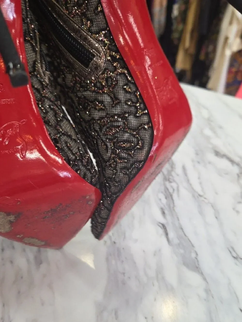 Christian Louboutin Metallic Gold and Black Lace Pointed-Ankle Boots